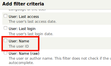 User name filter